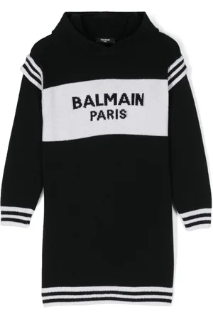 Balmain Intarsiastrikket kjole med logo