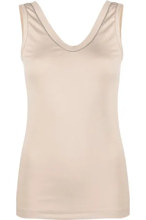 Brunello Cucinelli Tanktop i strækbar bomuld med perledekoration