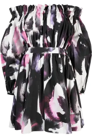 Alexander McQueen Kort ternet kjole med off-shoulder-snit