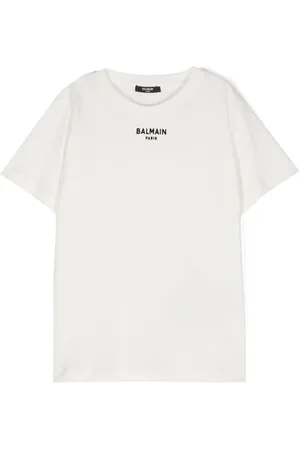 Balmain T-shirt med logo og flock-tekstur