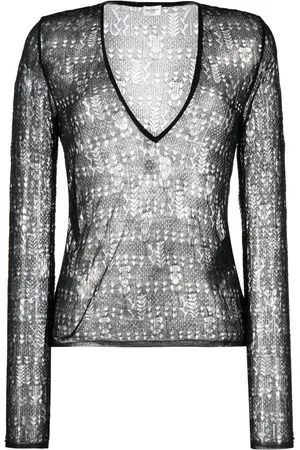 Saint Laurent Halv-gennemsigtig top i løs strik