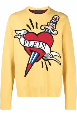Philipp Plein Intarsia-strikket trøje med hjerte- og dolk-motiv