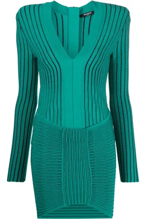 Balmain Ribbet midi-kjole med V-hals