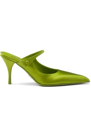 Prada 75 mm mules i satin med spids snude