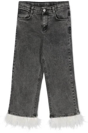 Le pandorine Jeans med fjerudsmykning
