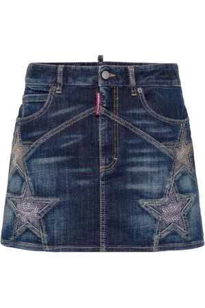 Dsquared2 Mininederdel i denim med falmet effekt
