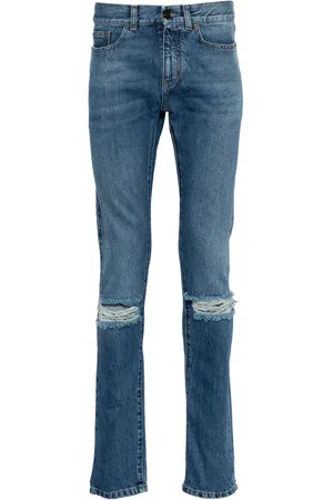 Saint Laurent Jeans med smal pasform og slitageeffekt
