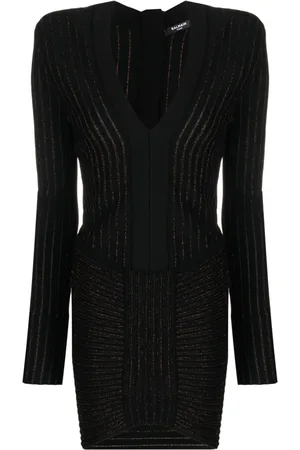 Balmain Ribbet midi-kjole med V-hals