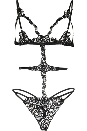 FLEUR DU MAL Bodysuit med blomstret broderi og udskæringsdetalje