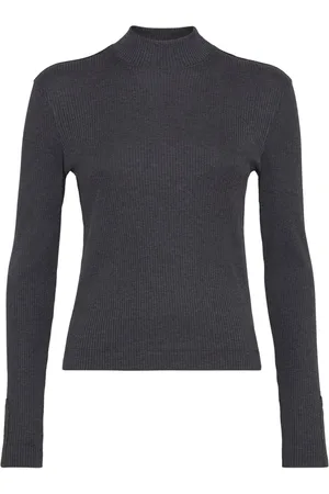 Brunello Cucinelli Ribbet top i jersey med rullekrave
