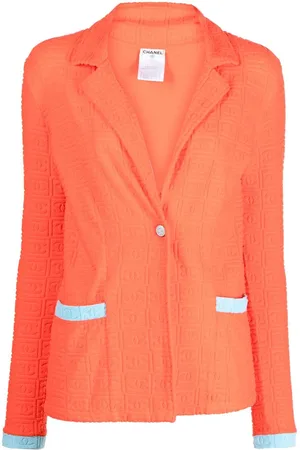 CHANEL 2002 logopræget blazer i frotté-finish