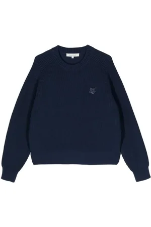 Maison Kitsuné Ribstrikket trøje med Fox Head-applikation