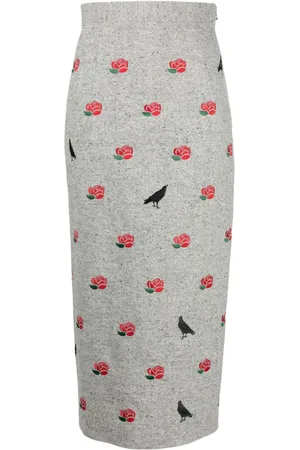 Thom Browne Rose-broderet nederdel med houndstooth-tern