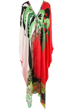 AMIR SLAMA Strand-kaftan med palmeblad-tryk