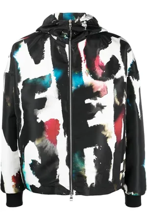 Alexander McQueen Vindjakke med hætte og graffiti-tryk