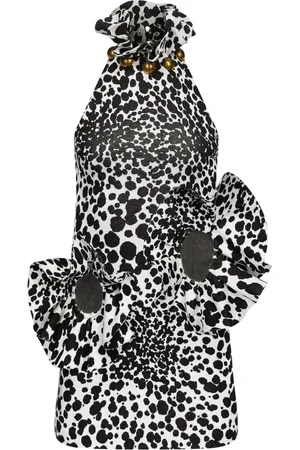 AREA Kort flæsekjole i dalmatiner-jacquard