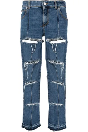 Alexander McQueen Cropped jeans med slitageeffekt