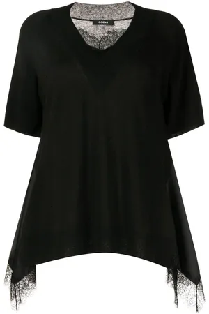 GOEN.J T-shirt med blondekant og V-hals