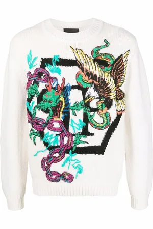 Philipp Plein Intarsia-strikket trøje med mønster