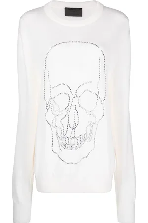Philipp Plein Pullover i kashmir med nitter og dødningehoved