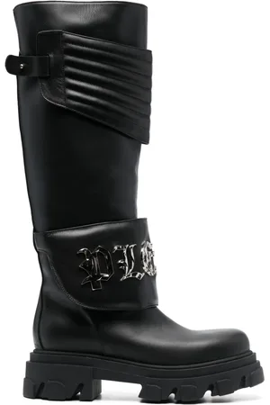 Philipp Plein Knæhøje 50mm støvler i læder med logoplade