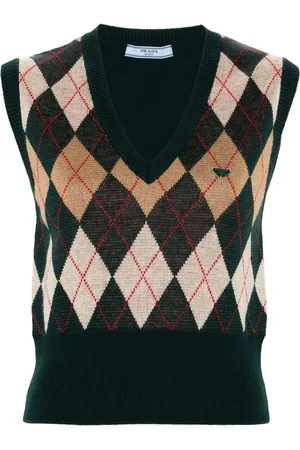 Prada Vest i argyle-strik med trekantet plade