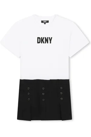 DKNY Kjole med logotryk og plisseringer