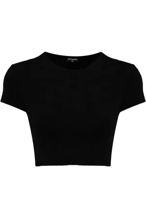 CHANEL Cropped T-shirt med CC-broderi fra 1990-2000
