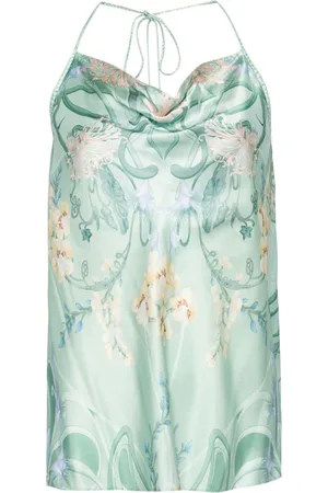 Camilla Silketop med blomstret tryk og halterneck