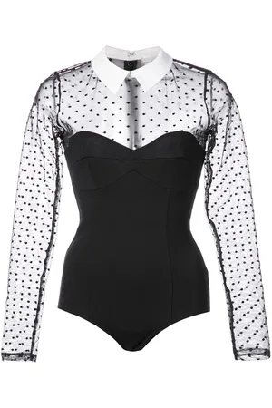 FLEUR DU MAL Prikket bodysuit med tylkrave
