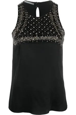 Alberta Ferretti Perledekoreret bluse uden ærmer