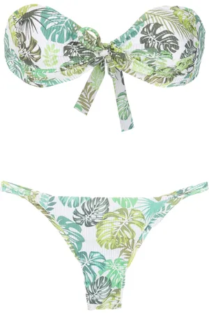 AMIR SLAMA Bandeau-bikini med palmeblad-tryk
