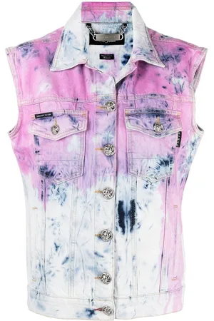 Philipp Plein Bleget denimjakke med batiktryk