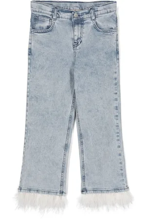 Le pandorine Jeans med fjerudsmykning
