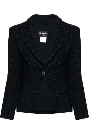 CHANEL Tweed-blazer med dekorative syninger og én knap fra 1990-2000