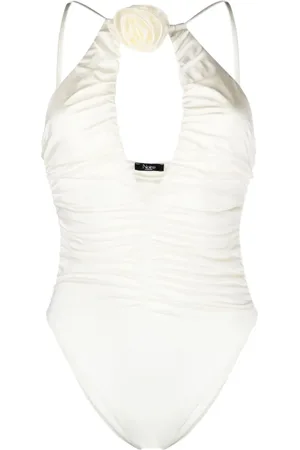 Noire Swimwear Ruchet badedragt med blomsterapplikation