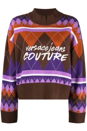 VERSACE Argyle-strikket trøje med broderet logo
