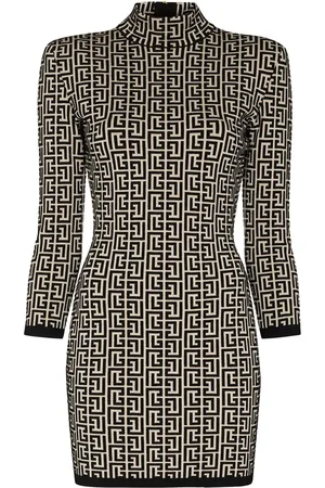 Balmain Kort kjole i strik med monogram-jacquard