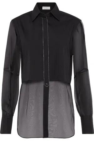 Brunello Cucinelli Poplin-skjorte med gennemsigtig panel