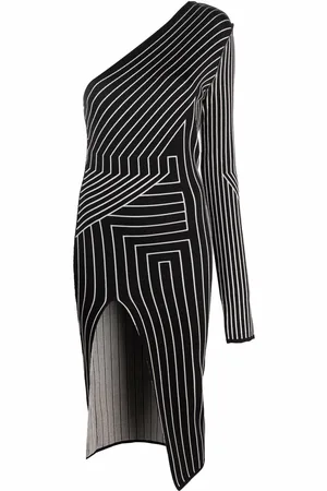 Rick Owens Geometrisk stribet kjole med one-shoulder-snit