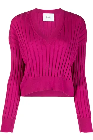 NUDE Ribstrikket top med V-hals