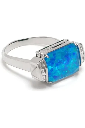 STEPHEN WEBSTER Deco Wide Twister diamantring i 18 karat hvidguld med turkis blomster