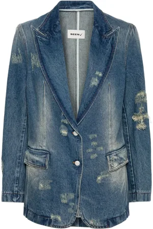 Seen Users Silhouette blazer i denim med slitageeffekt
