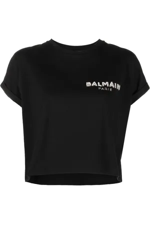 Balmain T-shirt med paillet-logo og rund hals
