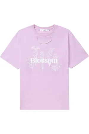 B+AB T-shirt med blomstret tryk og perlekæde