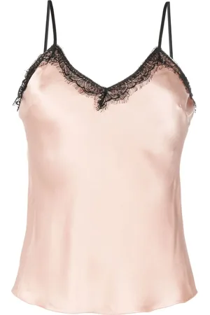 Alberta Ferretti Bluse i satin med blondekant
