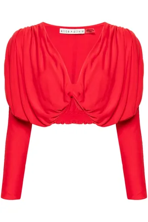 ALICE+OLIVIA Ruchet cropped bluse med snoet detalje