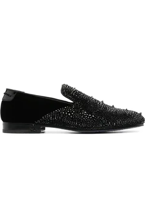 Philipp Plein Loafers i velour med rhinstenudsmykning