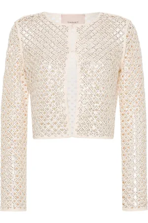 Twin-Set Perledekoreret cardigan i mesh