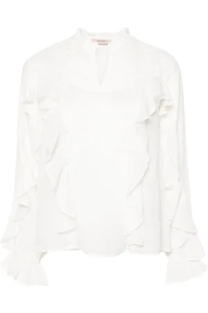 Twin-Set Flæset bluse med blondedetalje